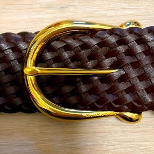 Michael Kors chocolate leather woven belt w/ gold